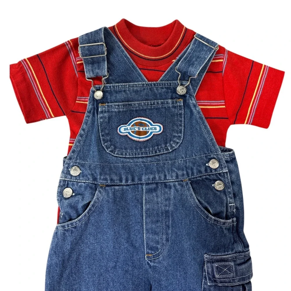 Vintage Blue's Clues Y2K Embroidered Denim Jean Overalls 2T‎ & Shirts 2000